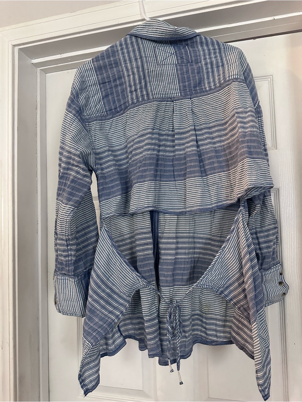 Free People Blue and White Striped Lightweight Button-Up Shirt
